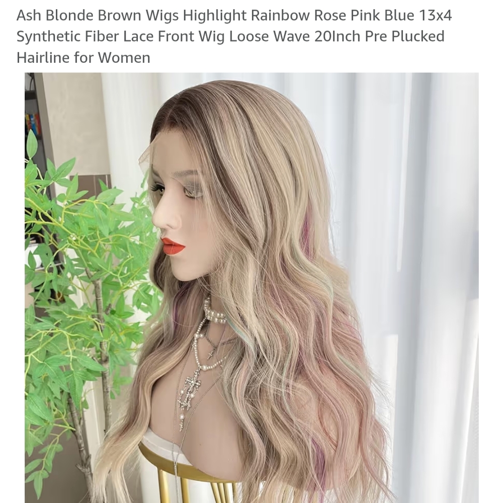 Synthetic Lace Front Wig with Blonde and Pink Highlights
